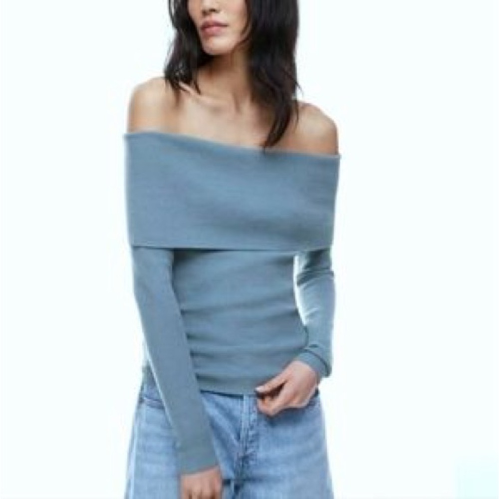 Aritzia Wilfred Blue Off the shoulder Sweater